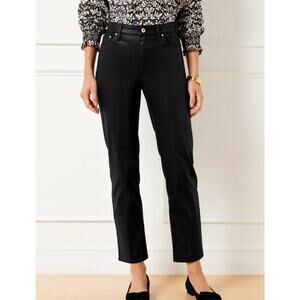 Talbots Womens 10 Black Metallic Slim Straight Ankle Denim Jeans NEW